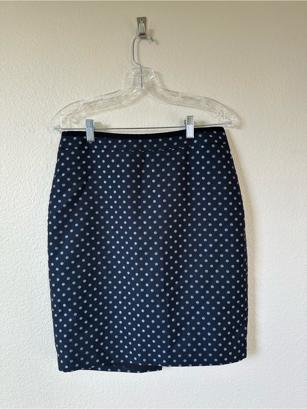 Ann Taylor Pencil Skirt 10P Navy Polka Dot Jacquard Petite Lined